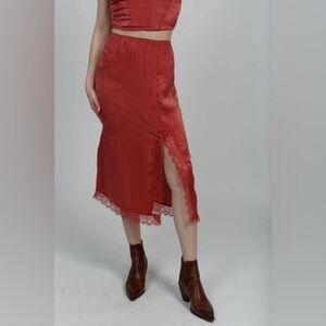 Band Of The Free (Free People) Adrienne Dusty Rose Slip Skirt Midi Size Medium